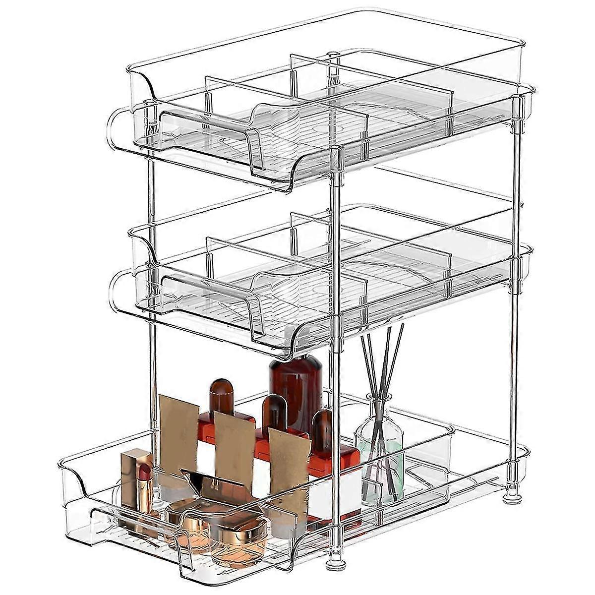 Tier Clear Pull Out Organizer With 3pcs Storage Bins, Multi- Slide-out Storage Container, Bathroom