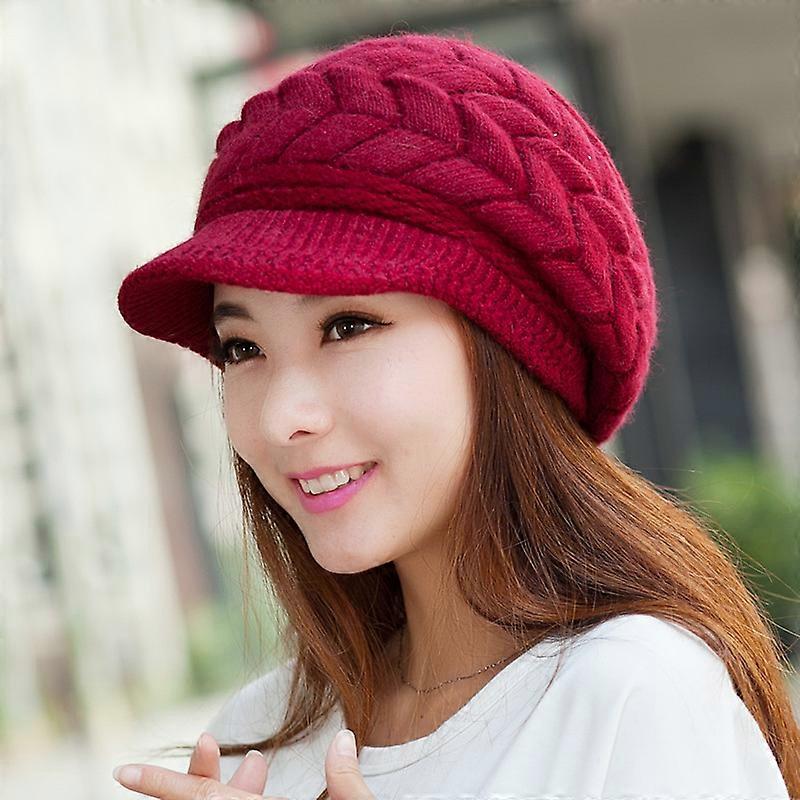 Women\'s Winter Warm Knit Hat Wool Caps with Visor Womens Winter Hat with Brim, Beanie with Warm Fleece Lined  main image 3