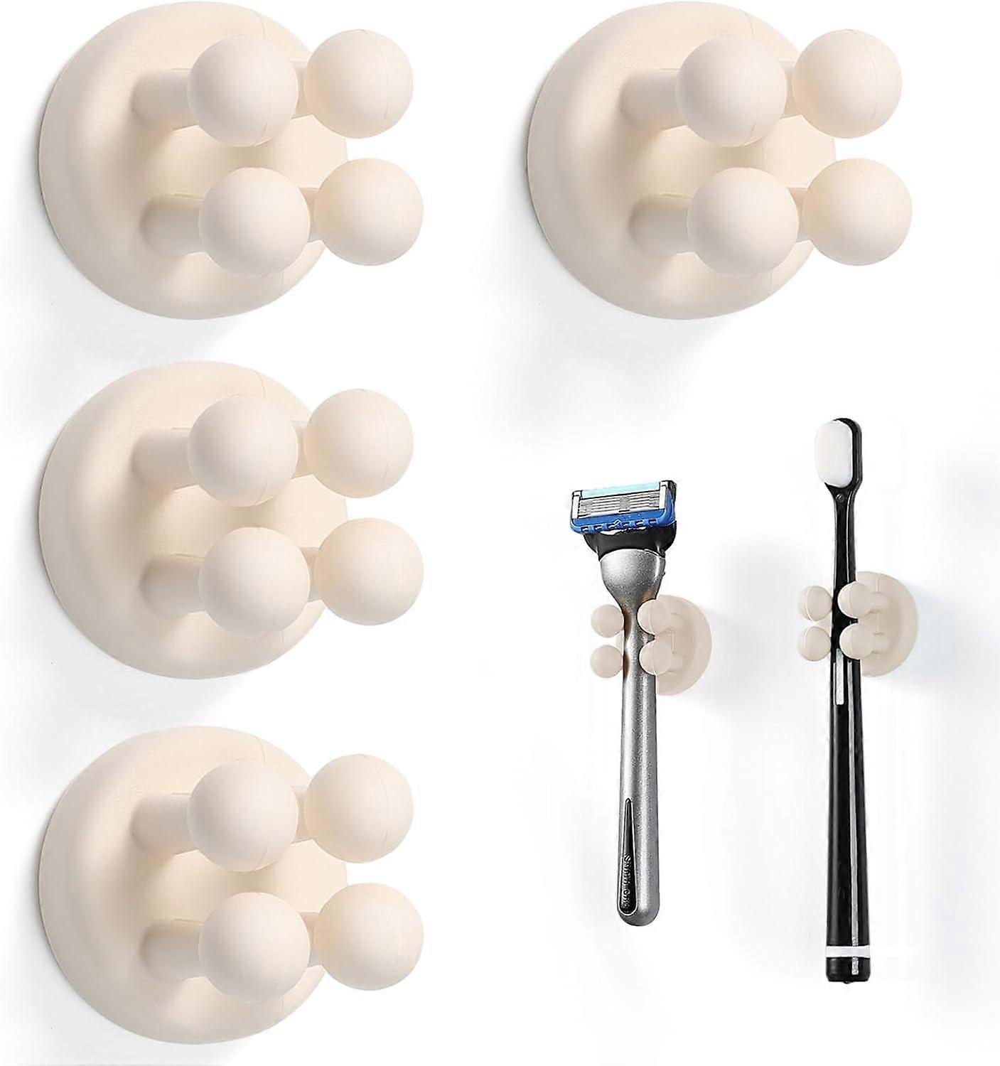 4 Pcs Toothbrush Holders for Bathroom,Multi-Function Hook Waterproof self Adhesive Single Toothbrush Hook(White)