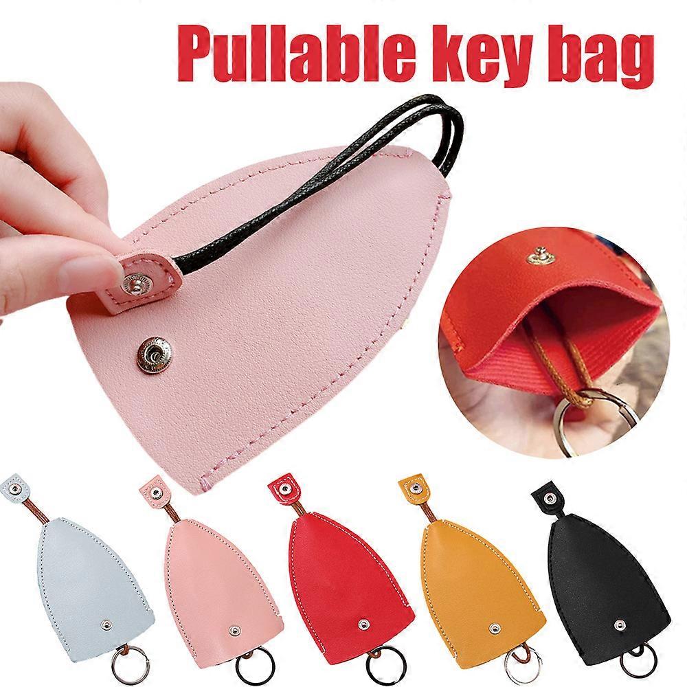 Creative Pull Out Car Key Bag, PU Leather Large Capacity Car Key Case Cover Organiser, Solid Color Key Fob Protector