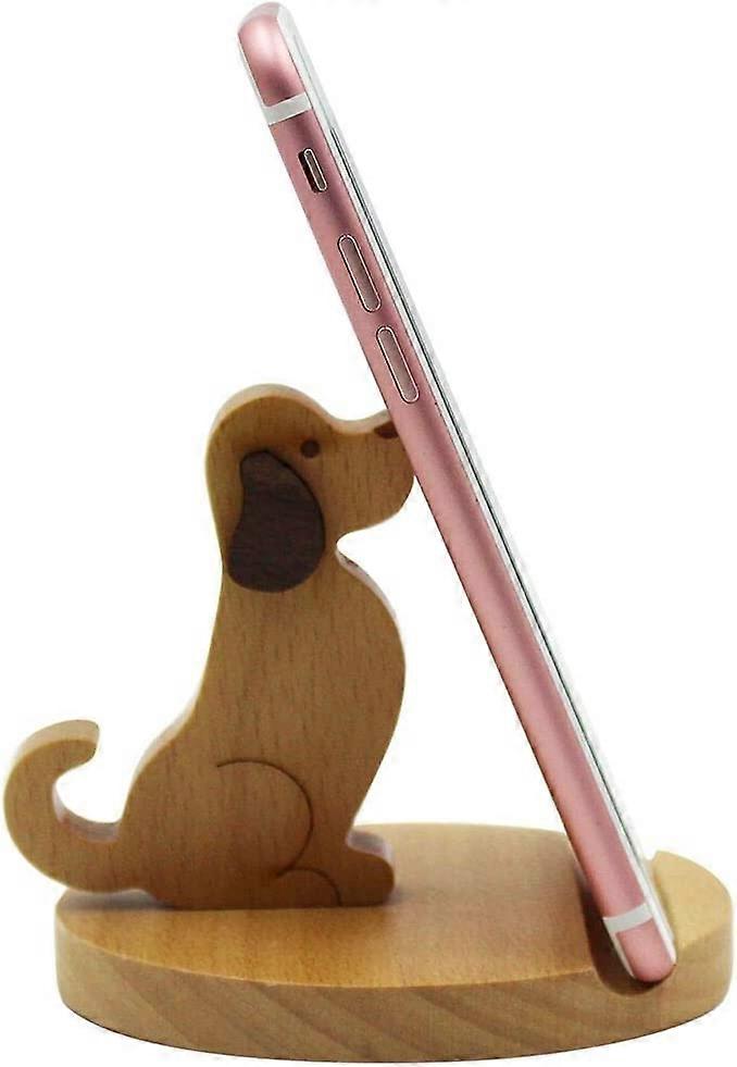 Mignon chien portable Support de téléphone portable Stand Ornement de bureau en bois
