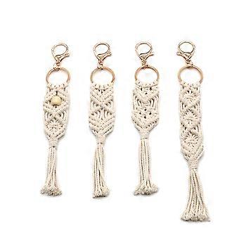 4 Pieces Mini Macrame Keychains Boho Macrame Bag Tassels Handcrafted Accessory for Car Key Purse Phone Wallet Gift Party Supplies