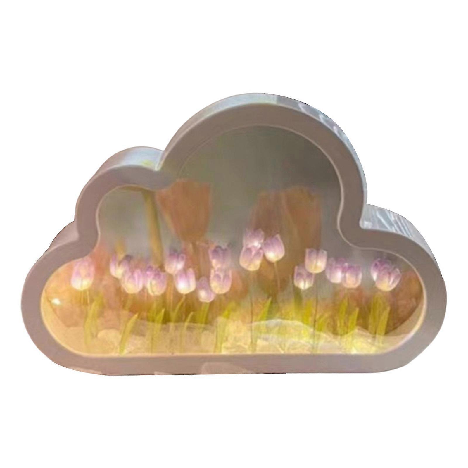 DIY Tulip Night Light Soft Lighting Flicker Free Battery-operated Simulation Flower Cloud Tulip Mirror Table Lamp Decoration KAESI