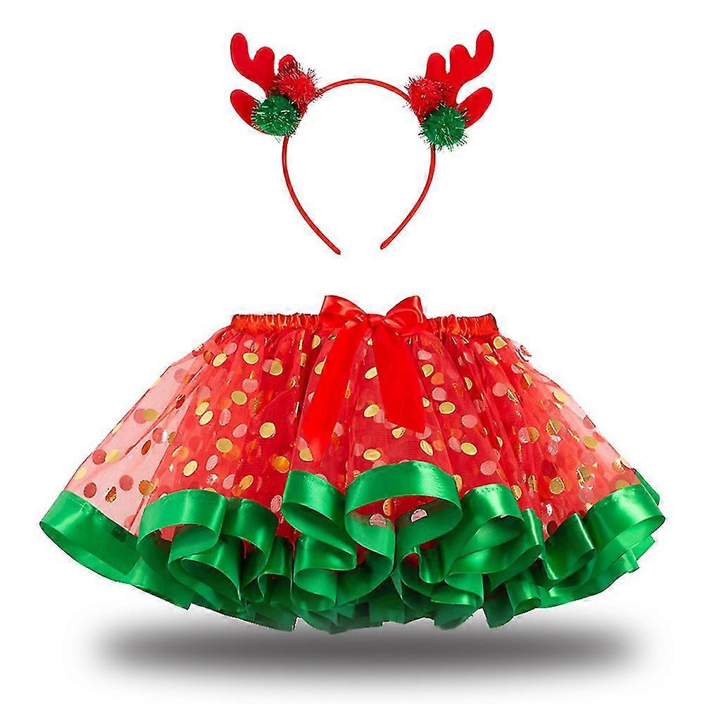 Joyeux Nouvel An Filles Jupe Petit Disque Noël Mesh Jupe Arc-en-ciel Tutu Jupe