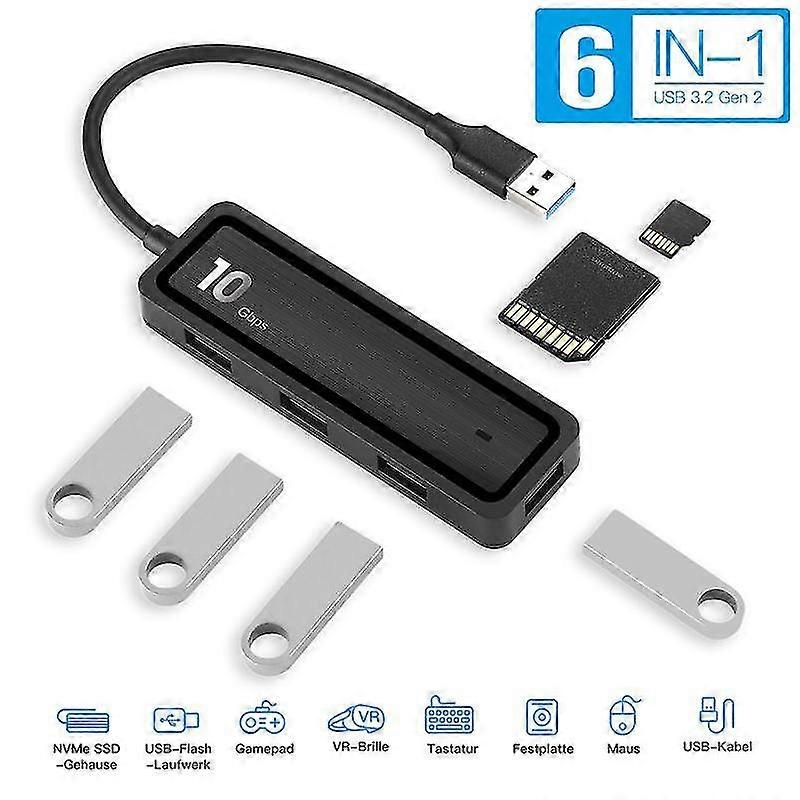 10 Gdps 6 In 1 Usb Hub Adapter Type-c To 4x Usb 3.2 Gen 2 10gbps Superspeed Usb C To Usb Hub Sd 2.0
