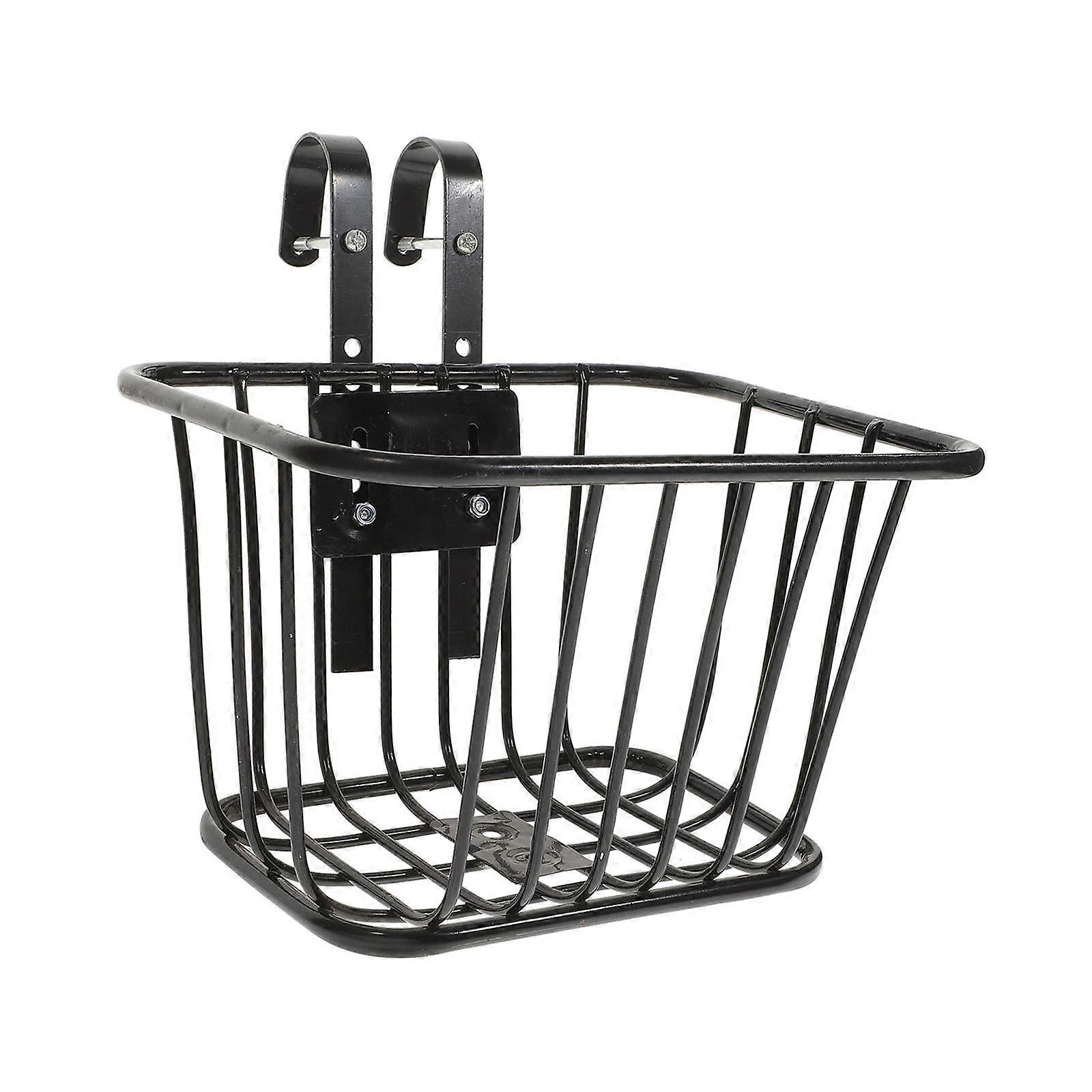 Bicycle Bike Front Handlebar Basket with Hooks Black for Commuting Universal