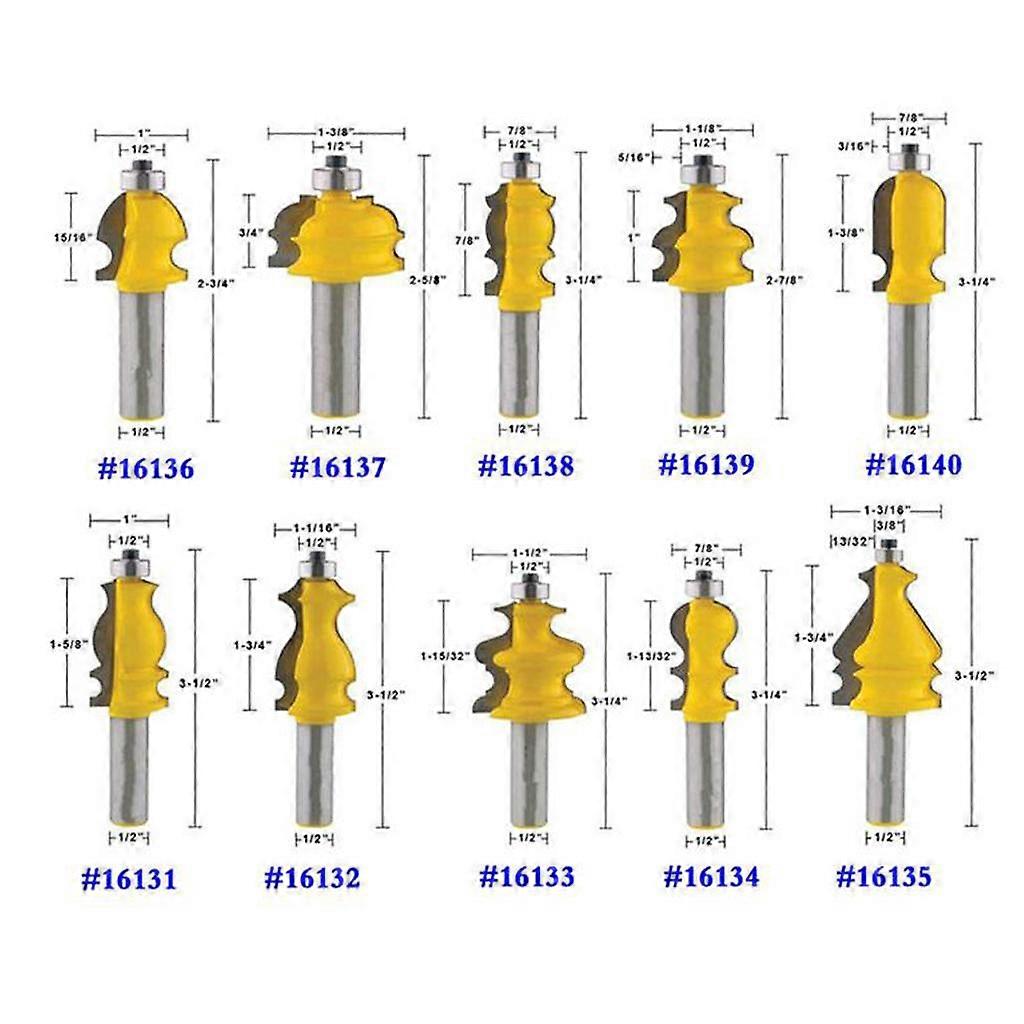 10Pcs 1/2'' Shank Rail & Stile Router Bit Set Cutter Ogee Molding