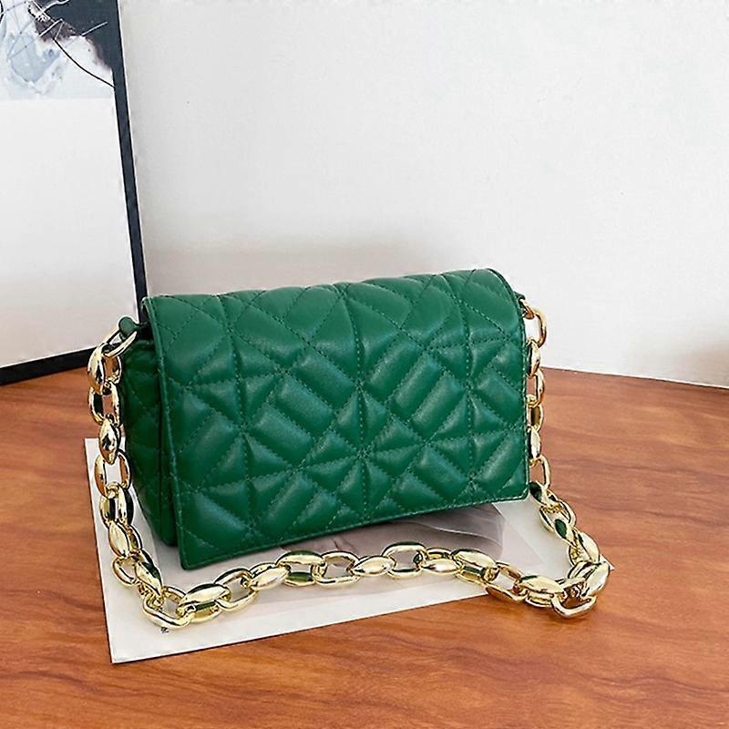 Handbag Women PU Leather Shoulder Bags Solid Color Rectangle Shape Diamond Jacquard Flip Bag with Metal Chain Shoulder Strap