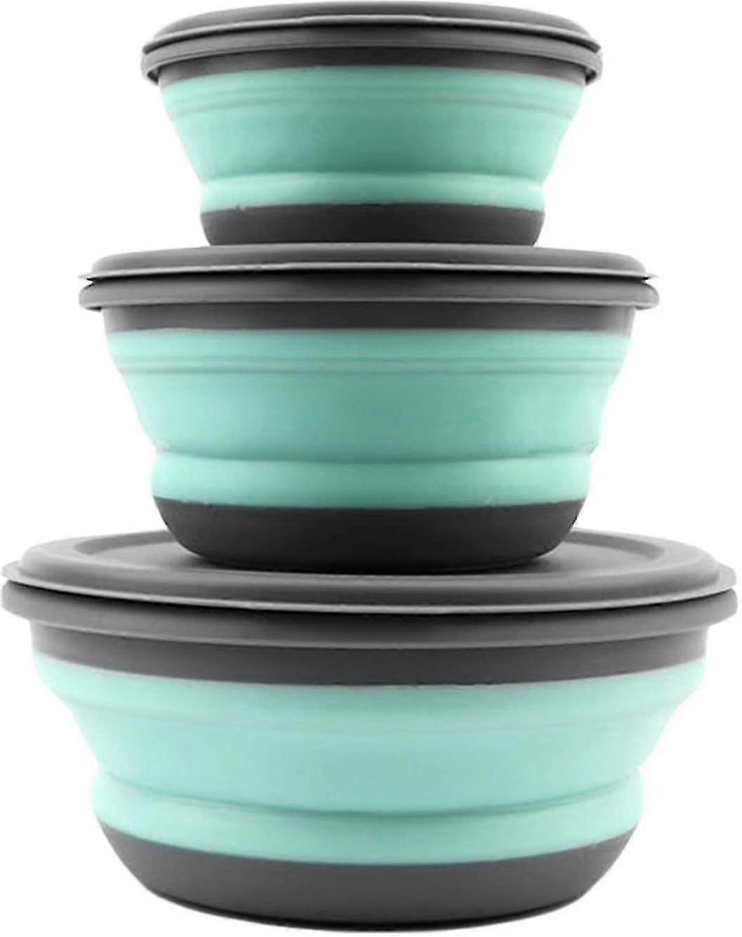 وعاء قابل للطي مع غطاء ، 3 قطع من وعاء قابل للطي محمول من السيليكون للتخييم