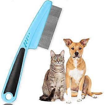Flea Comb For Dogs Cats, Rubber Handle Hair Comb Stainless Steel Grooming Brushes (blue)-WG