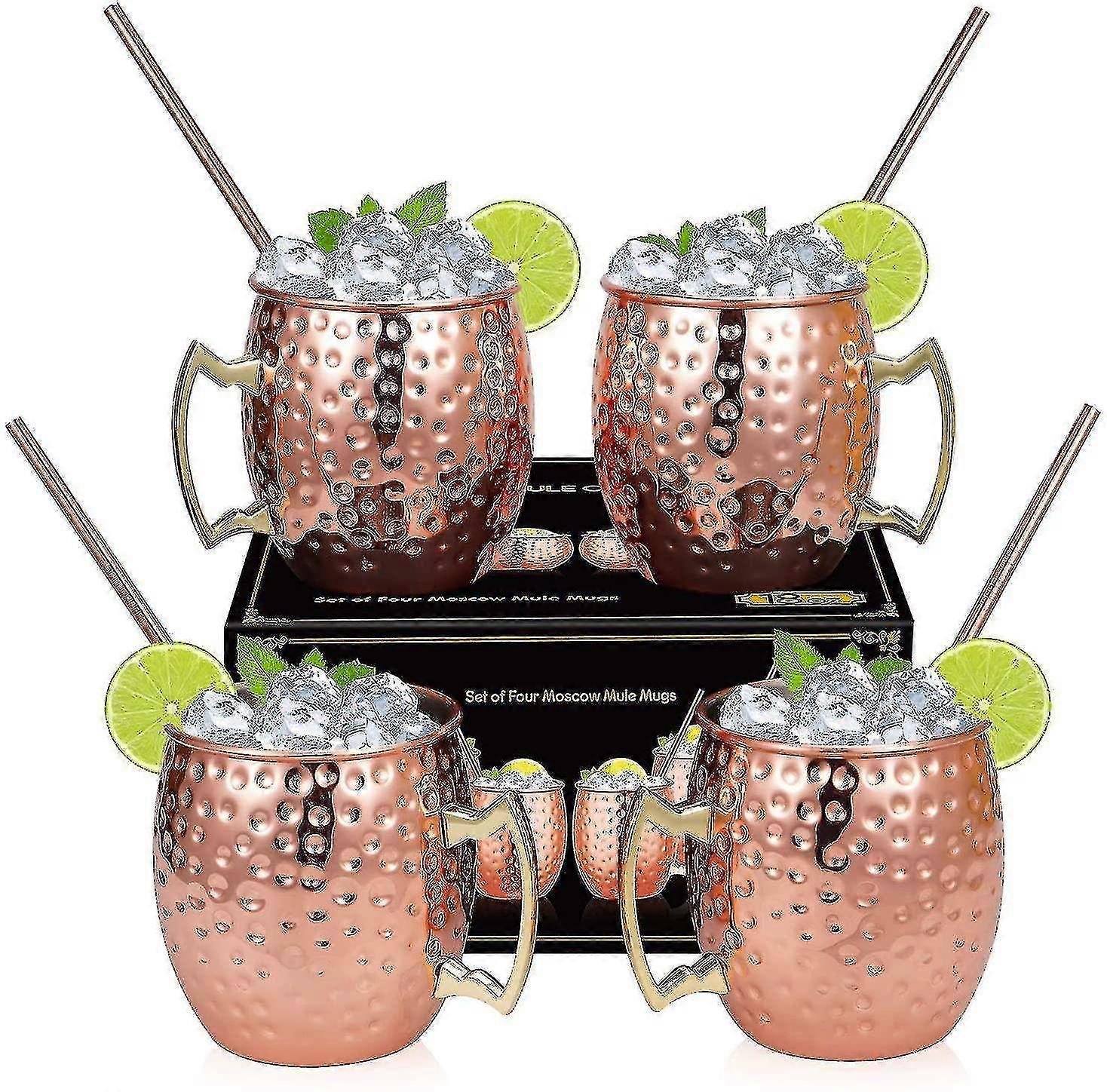 剃须碗杯子莫斯科骡子铜杯 - 套装 4-H 精心制作的纯固体铜杯 16 盎司礼品套装