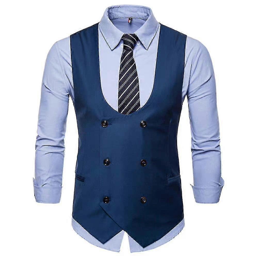 Herren Solid U Ausschnitt Zweireihiger Anzug Weste Slim Fit Formal Weste