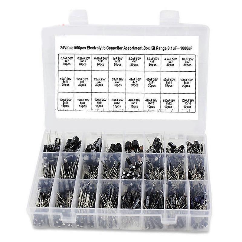 24 Values Electrolytic Capacitors 0.1uF - 1000uF 50V Capacitors Assortment Kit