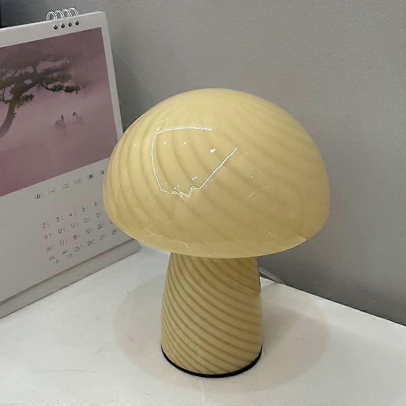 Dimmable mushroom lamp, pink glass mushroom bedside table lamp translucent retro style small bedside counter lamp suitable for home decoration, dining