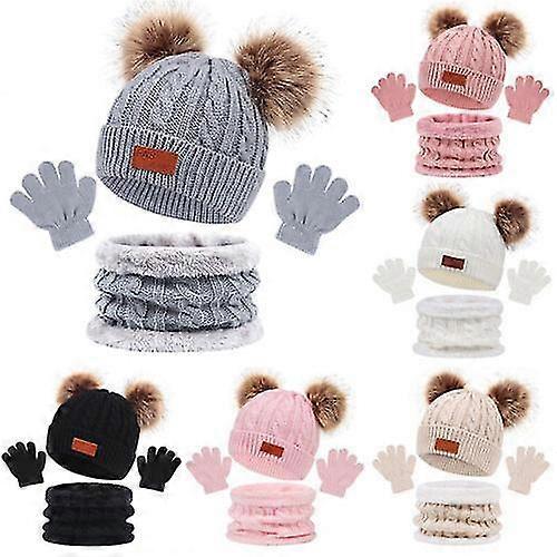 3 Pcs Children's Hat Scarve Glove Set Autumn Winter Warm New Baby Boy Girls Hats-c