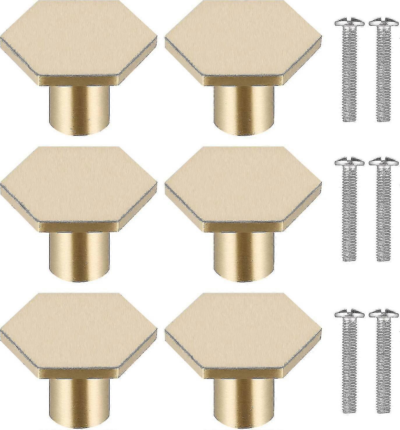 6pcs Solid Brass Door Handles, Hexagonal Gold Drawer Knobs Cupboard Knobs,door Knobs