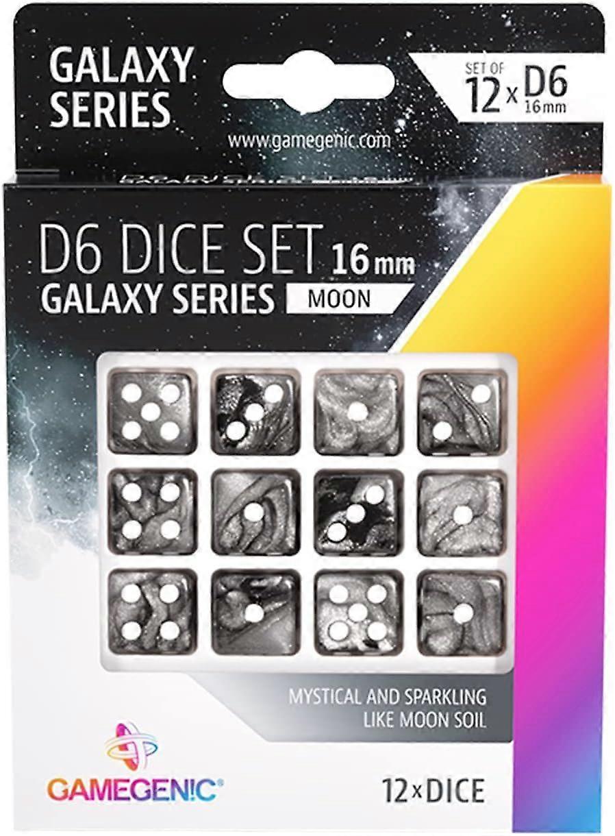 Gamegenic Galaxy Series - Moon - D6 Dice Set 16 mm (12 Pieces) Black