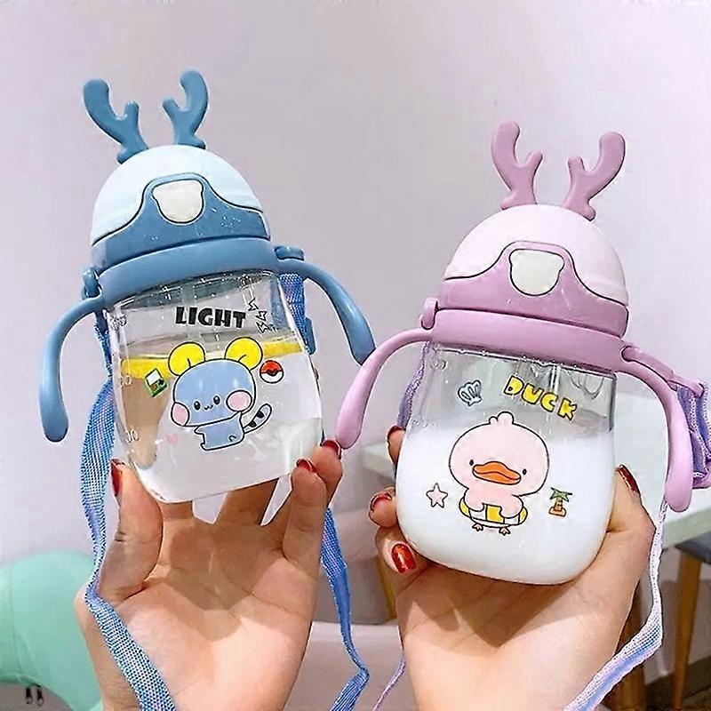 Cute Baby Glass with Handle Kettle Elastic Tube No Spill No Break No Drop 370ml