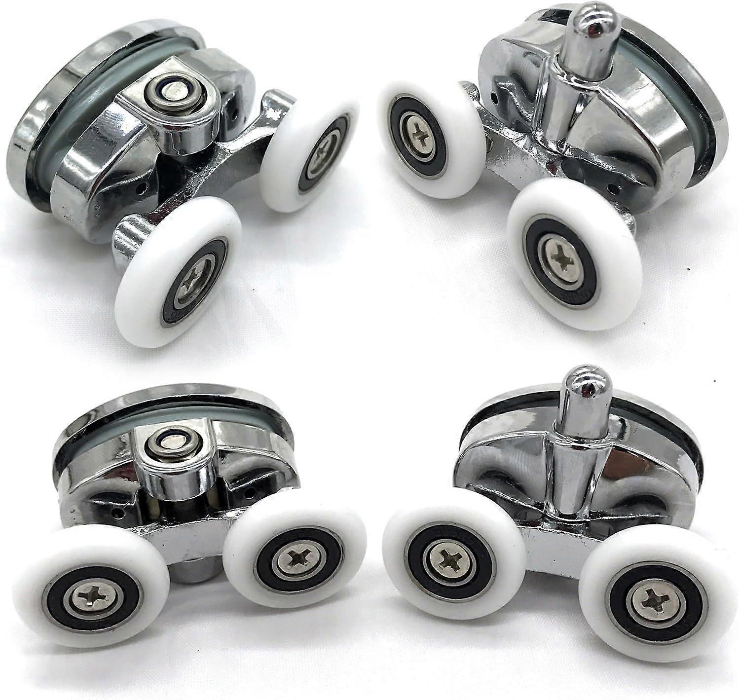 Set of 4 Shower Door Rollers - Two Wheels - Oval - Butterfly Shaped (23mm)