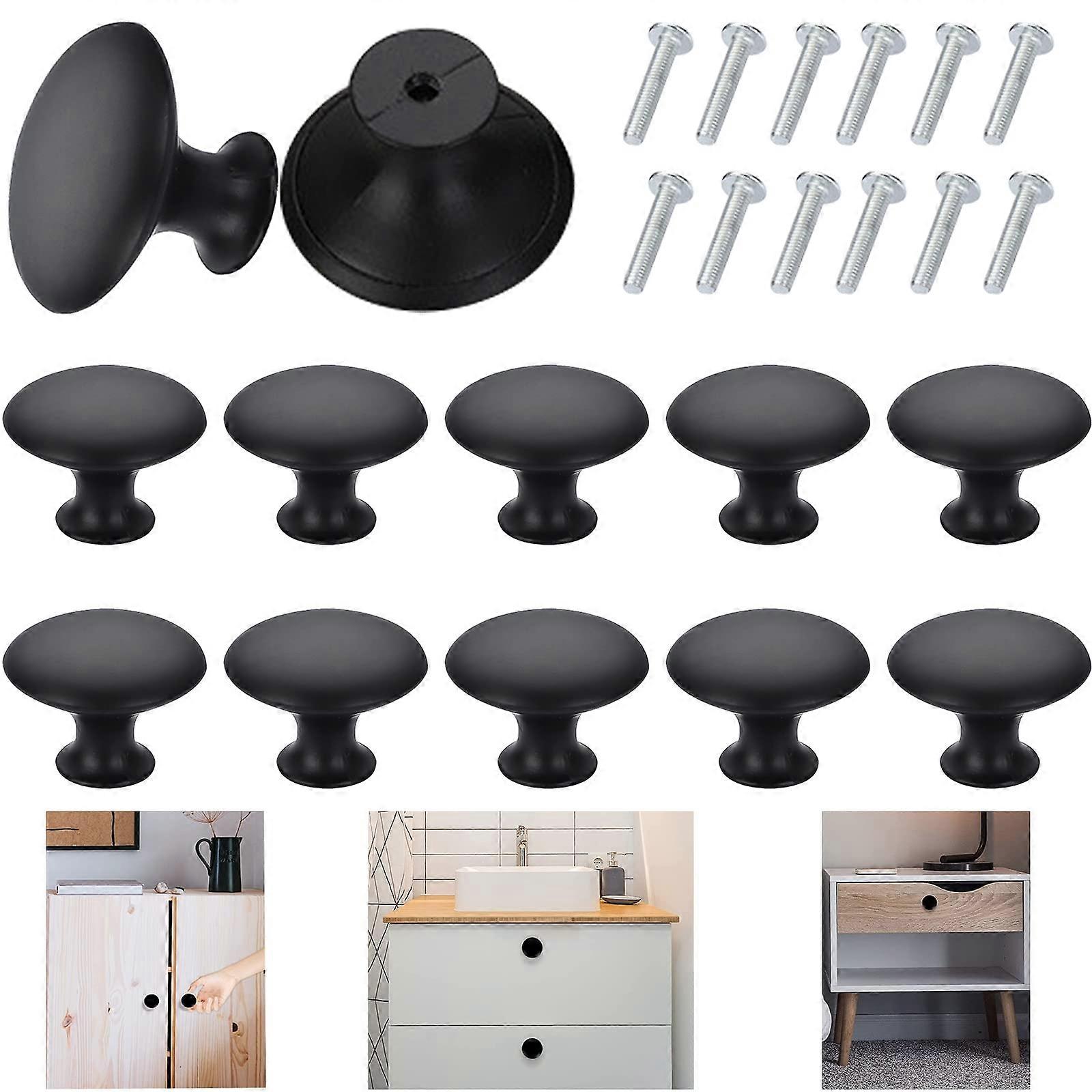 Round Cupboard Knobs Set, 24 Pcs Black Solid 30mm Knobs with 24 Screws for Furniture Drawer Wardrobes