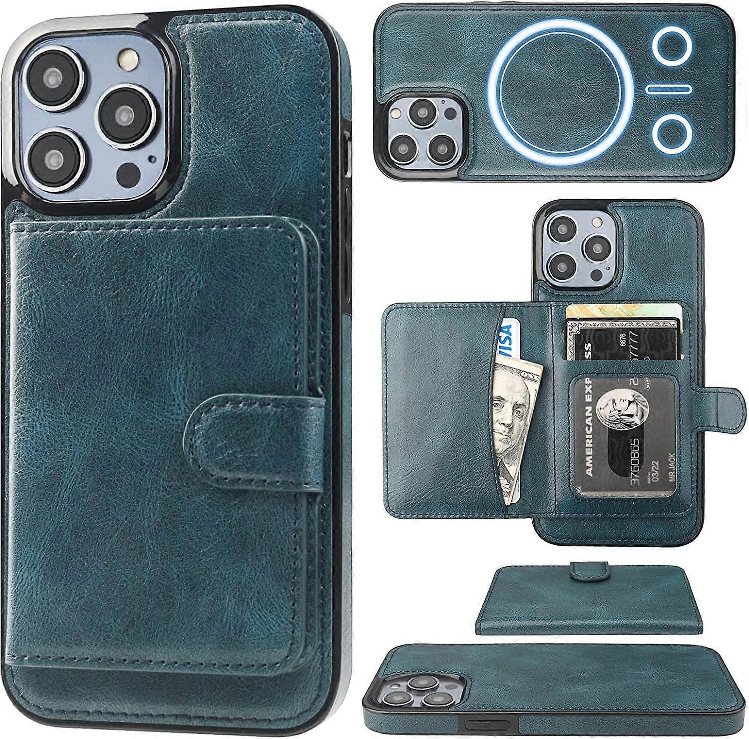 Wallet Case for iPhone 14 Pro Max Compatible with MagSafe Magnetic RFID Blocking Detachable Premium PU Leather Flip Case with Card Slots Holder Kickst