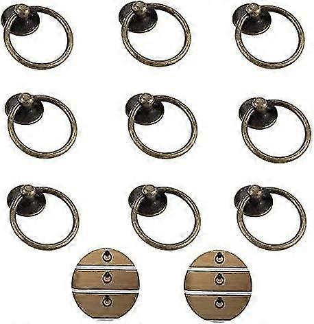 10pcs Round Metal Ring Drawer Pulls Vintage Single Hole Handle Knobs