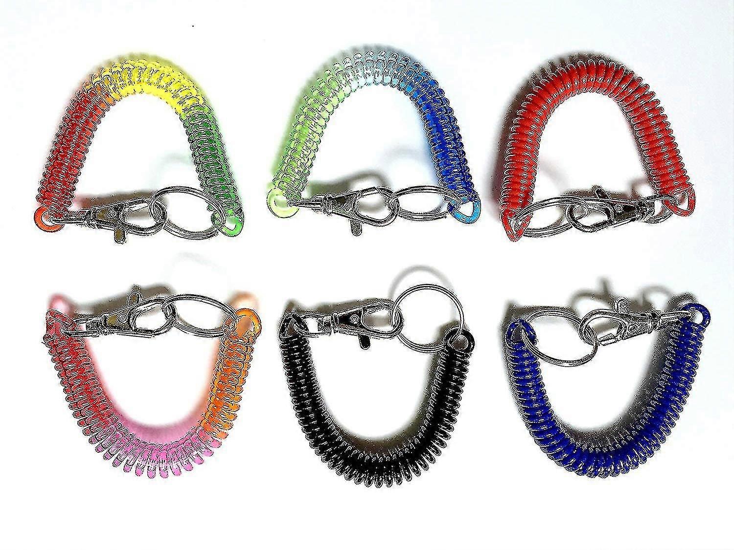 6-pack Colorful Flexible Theftproof Spring Coil Cord Stretch Tether Safety Keychain Ring With Clip-color Random Adult Unisex