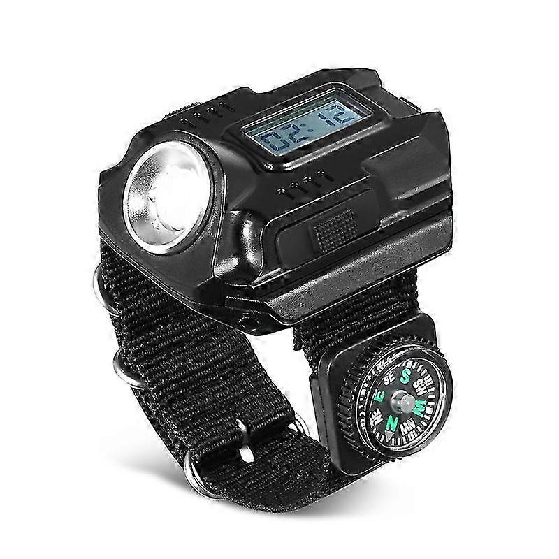 LED Flashlight Wrist Watch USB Rechargeable Wrist Torch with Compass Portable Tactical Wrist Light for Running Camping Hunting