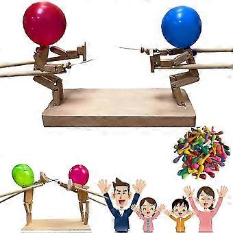 Balloon Bamboo Man Battle Game,2024 New Handmade Wooden Fencing Puppets, Wooden Bamboo Man Battle Game For 2 Players, Fast-paced Balloon Battle Game