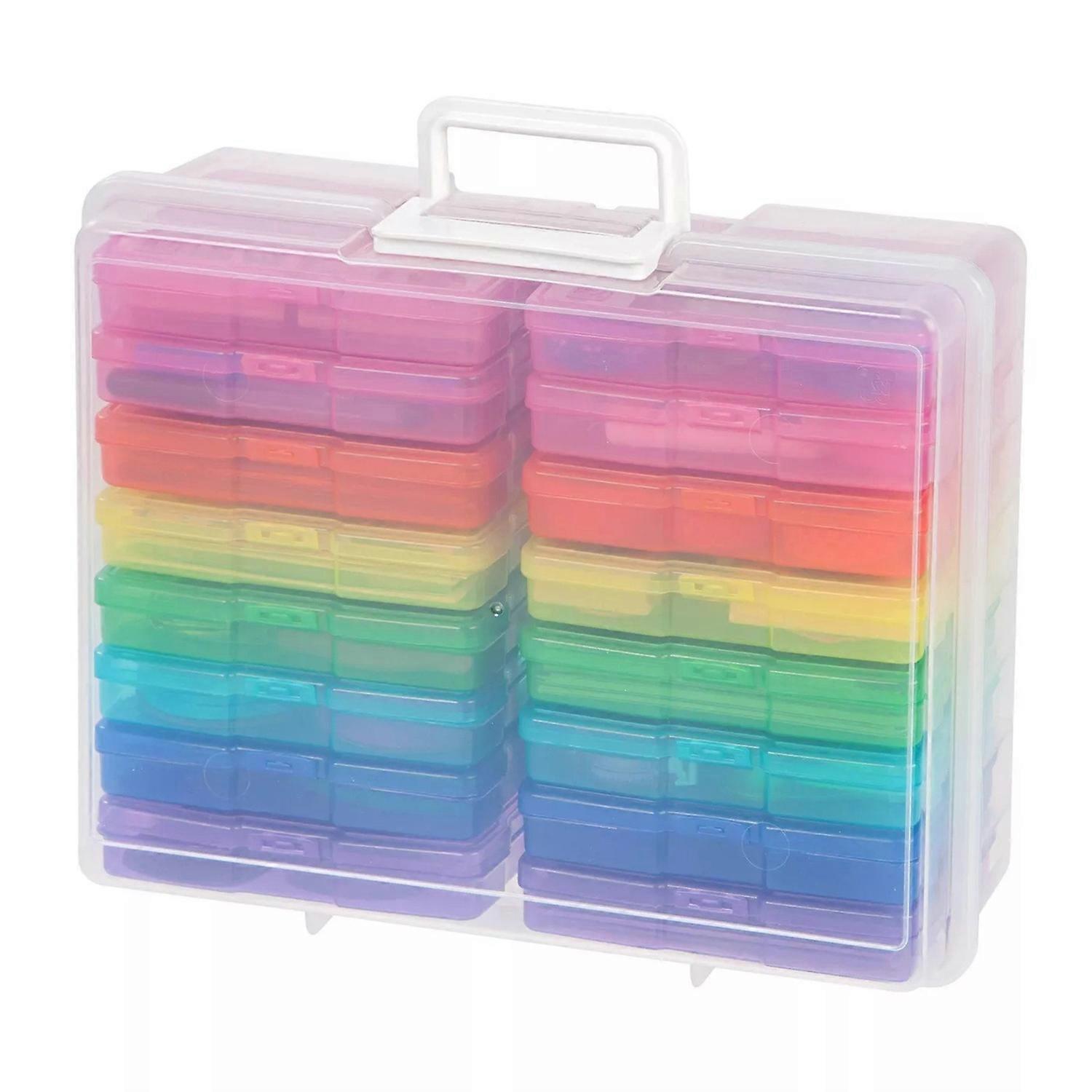 1 Set Storage Box Photo Cases Clear Large Capacity Craft Keeper with Handle 16 Inner Cases Plastic