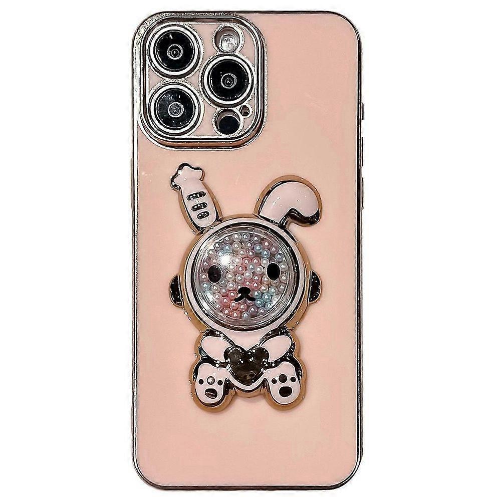 For iPhone 15 Pro Max Case Electroplating Rabbit Kickstand TPU Phone Cover