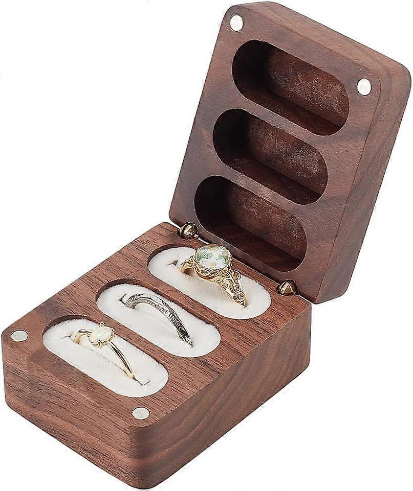 Wooden 3 Slot Ring Box Jewelry Storage Case Bearer Box with Clasps and White Velvet Inside Rectangle Keepsake Box Bridal Photo Ring Triple Slots for E