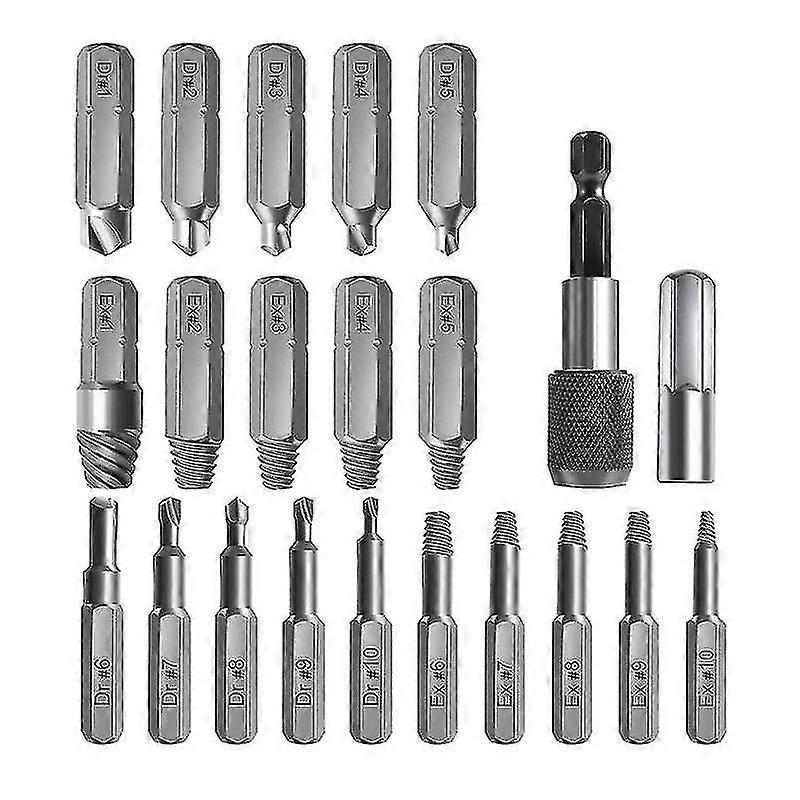 Broken Screw Extractor Kit, 22 Pcs Hss 4341 Alloy Steel Upgraded Extraction Tools With Drill Bits 2 Magnetic Extension Bit Holder Socket Adapter For D