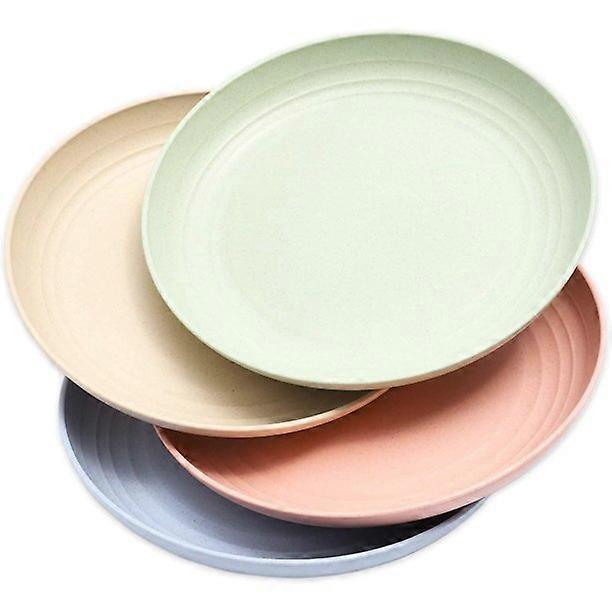 4 Pack Wheat Straw Plates Dishwasher Safe Eco-Friendly Tableware, Four Colors