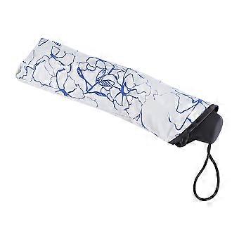 Women Lady 3 Folding Parasols Anti-UV Windproof Sun Rain Protection Umbrella(Blue Pattern)