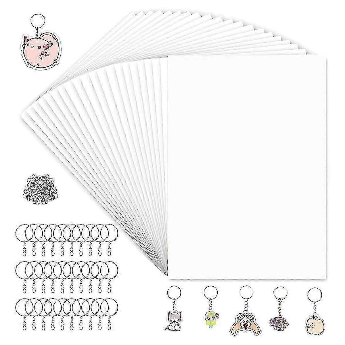 160Pcs Shrink Plastic Sheets Kit,7.9 X 5.7 Inch Shrink Paper Sheets and Keychains Making Accessorie