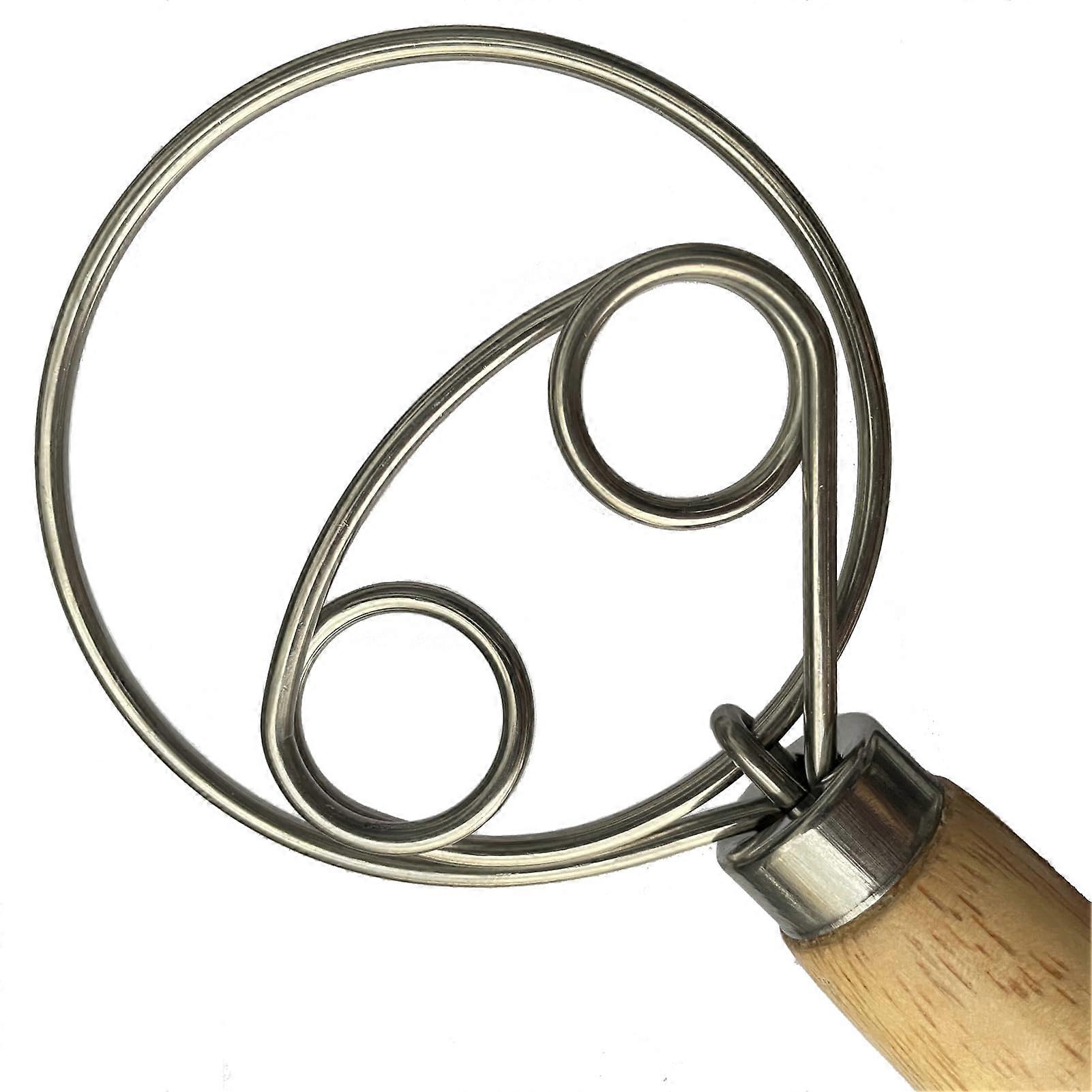 13 Inch Dough Whisk, Stainless Steel Danish Mixer with Wooden Handle, Bread Dough and Egg Beater Tool for Kitchen