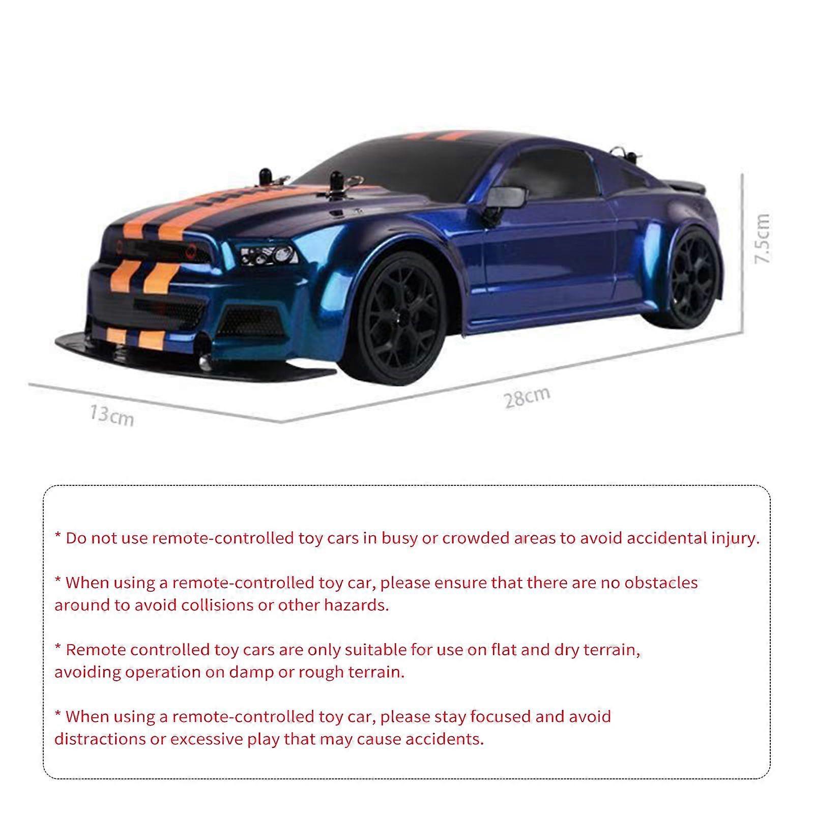 Remote Control Car, 1:14 2.4GHz 30km/h Four-Wheel Drive High-Speed Remote Control Drift Racing Car with Cool Lights 2 Battery