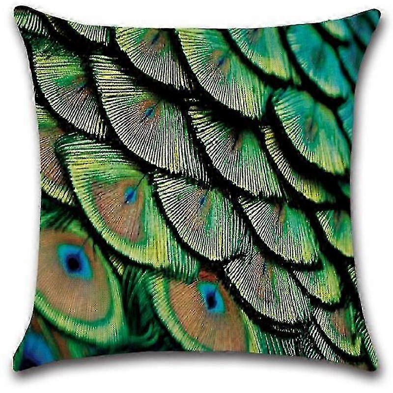 2pcs Peacock Feather Cushion Cover Sofa Throw Square Pillowcase Room Decor