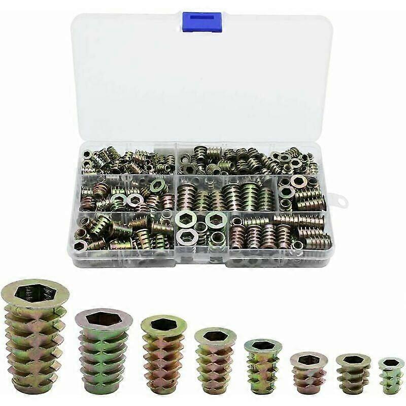 230Pcs Zinc Alloy Hex Threaded Insert Nuts Threaded Inserts Insert Nuts External Thread M4 M5 M6 M8 For Wood Furniture Nut Tool Kit