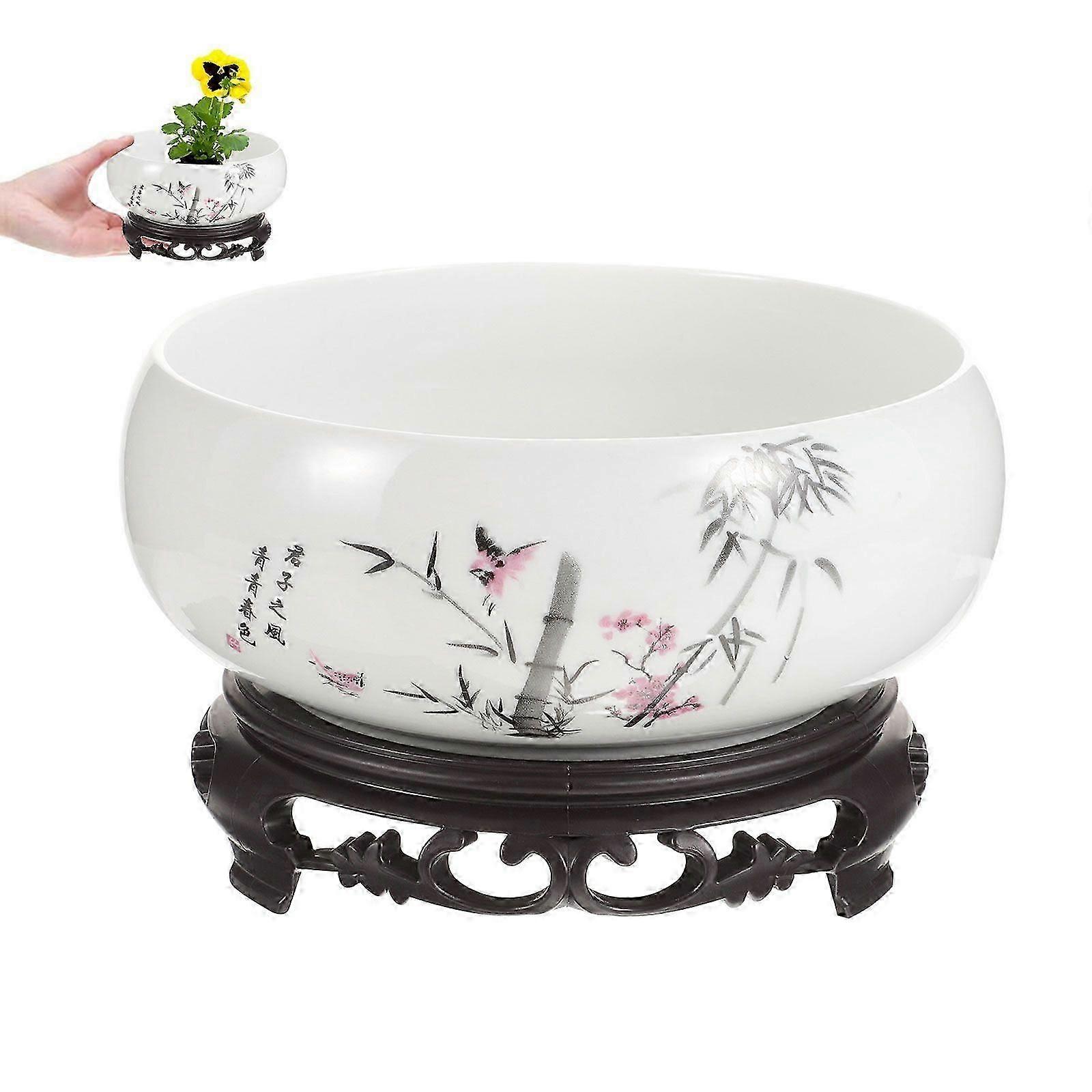 Ceramic Hydroponic Planter Pot Round Flower Pot Ceramic Plan Pot with Plastic Base