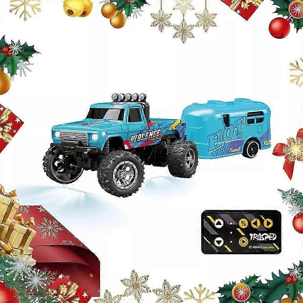 Mini Rc Monster Truck Usbc Rechargeable Underflow With Trailer,1:64 Scale Alloy