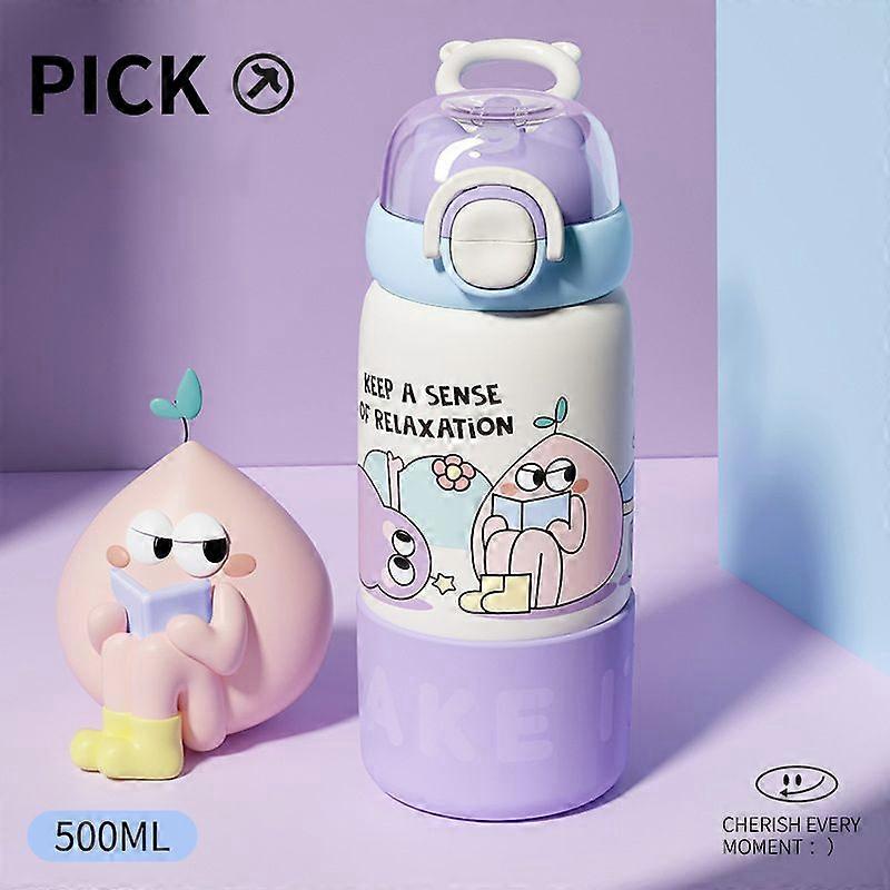 17oz Insulated Stainless Steel Leakproof Thermos Water Bottle for Sports,Travel,School-Purple