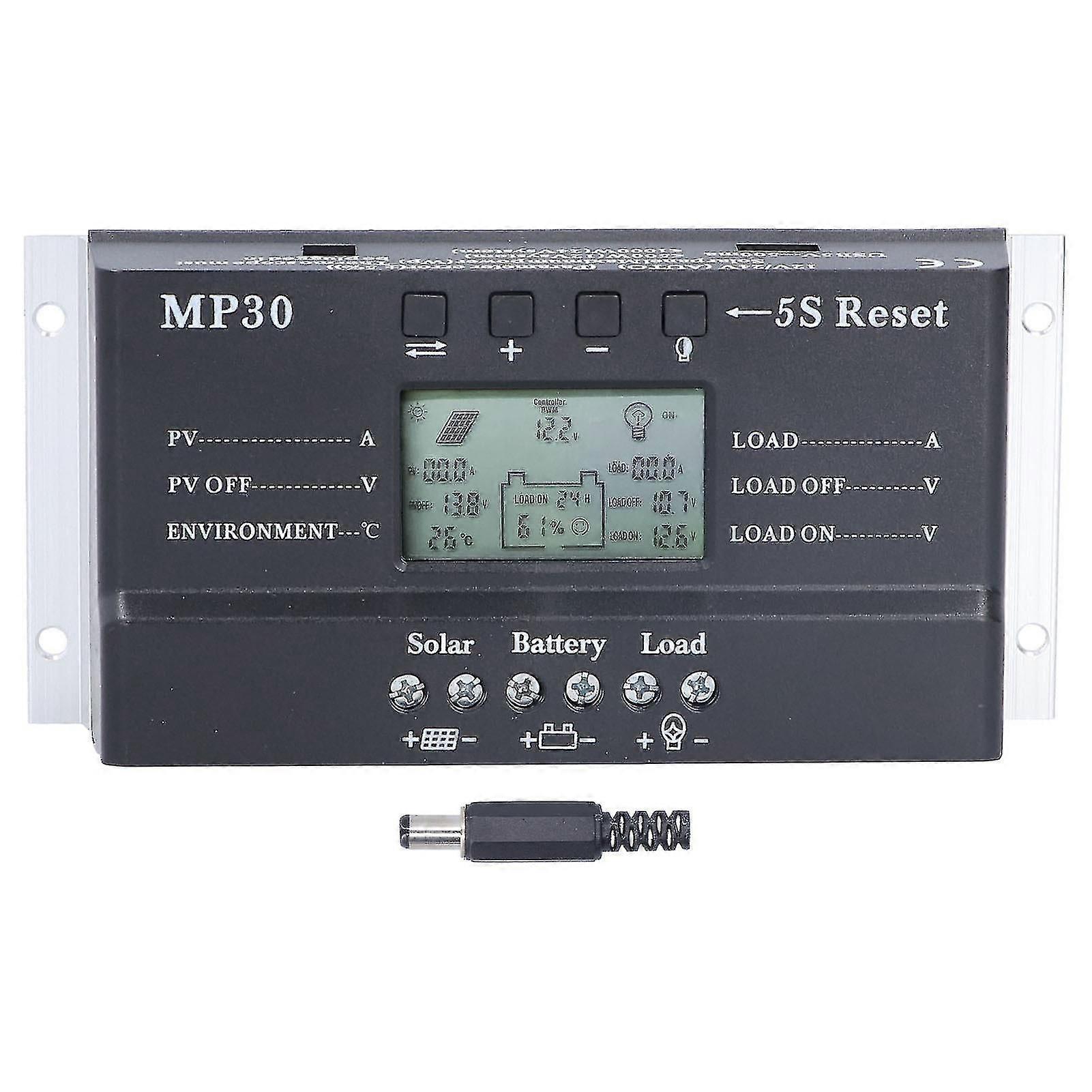 Solar Charge Controller 30a 12/24v Lcd Display Backlight Circuit Protection Usb Port Mppt Pwm Battery Regulator