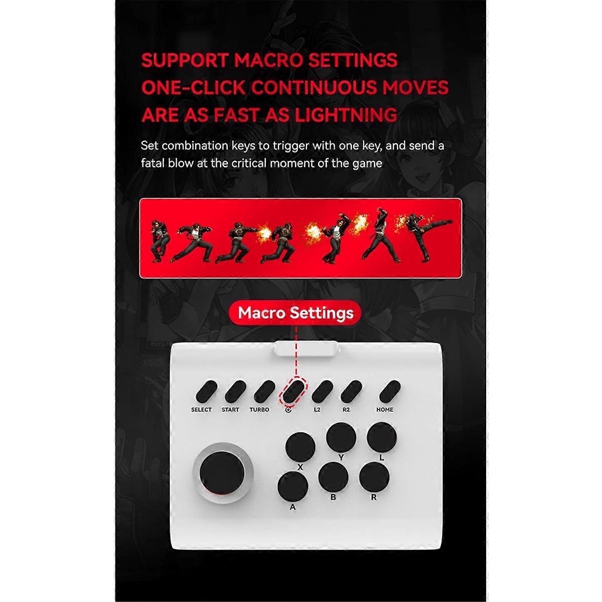 Wireless Joystick Controller Arcade Fighting Game Fight Stick Gaming Joystick for ///Switch/PC/Android White+Black