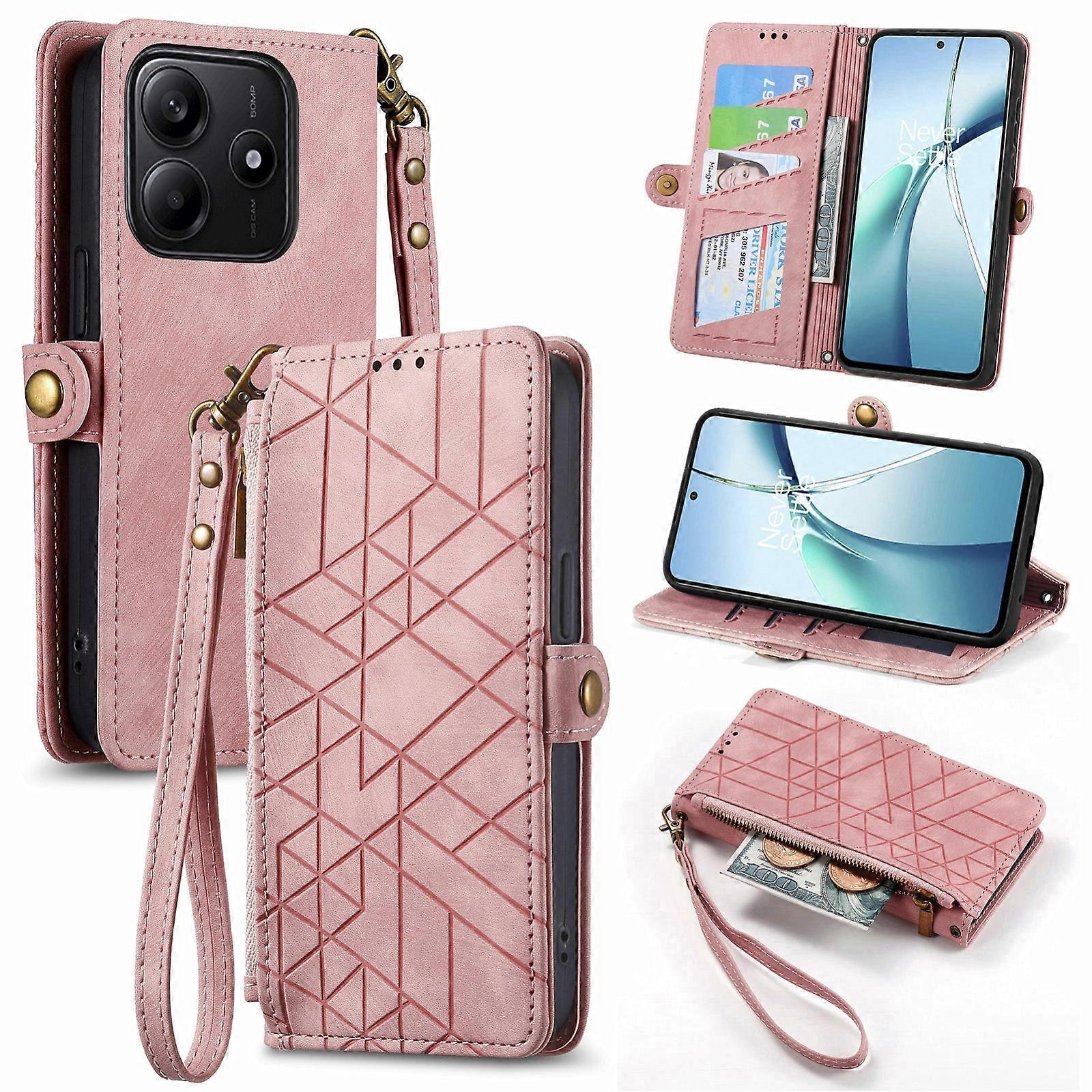 Geometric Zipper Wallet Side Buckle Leather Phone Case
