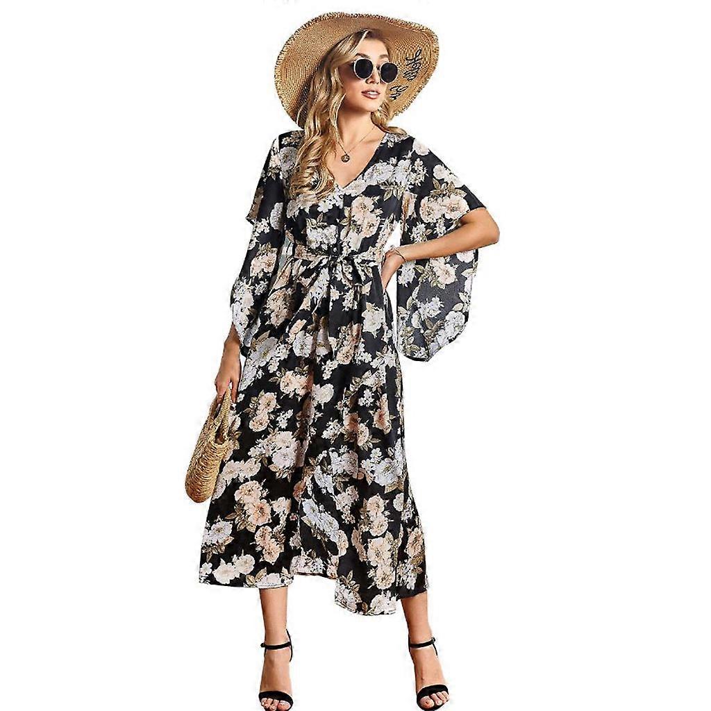chinese dress ladies Love Blossoms Boho Print High-slit Maxi Dress main image 1