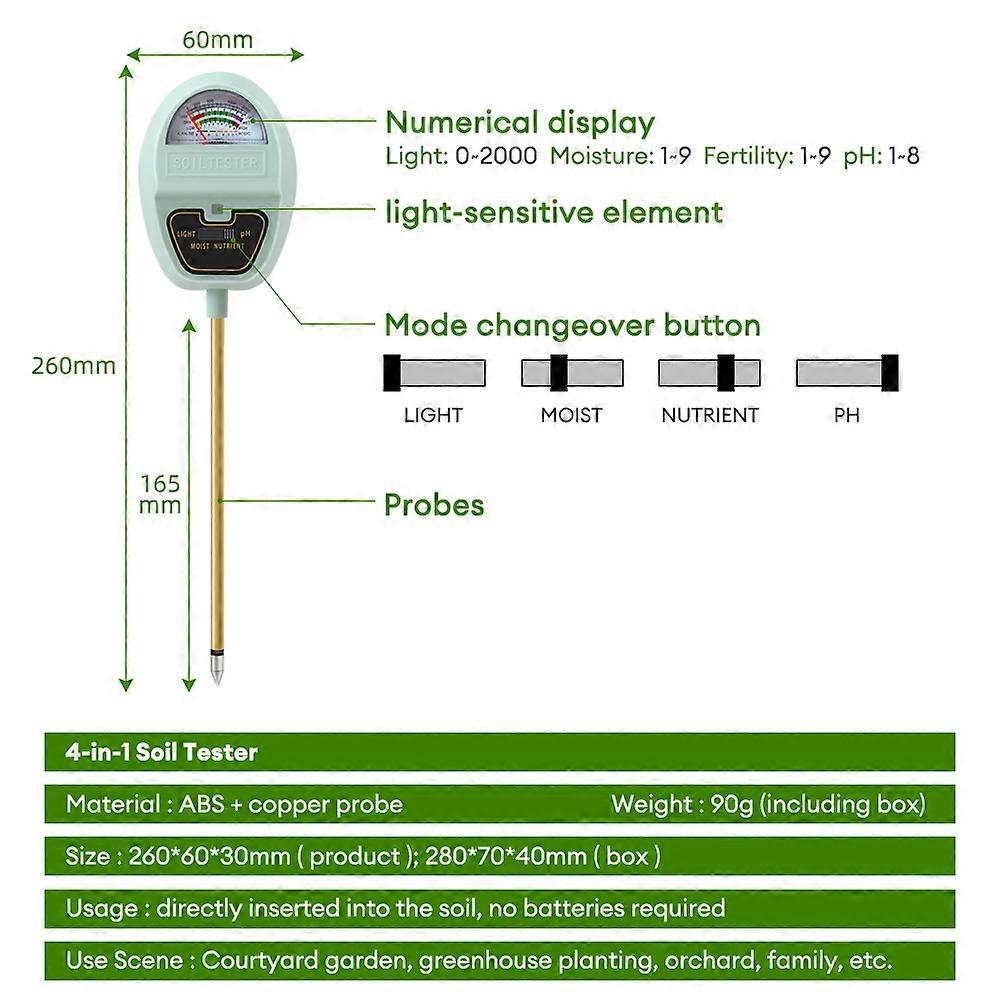 4 in 1 Digital LCD Soil pH Meter Soil Fertility Moisture Light Nutrient Detector 90° Foldable Plant Cultivation Garden Tools for Hydroponics Plant