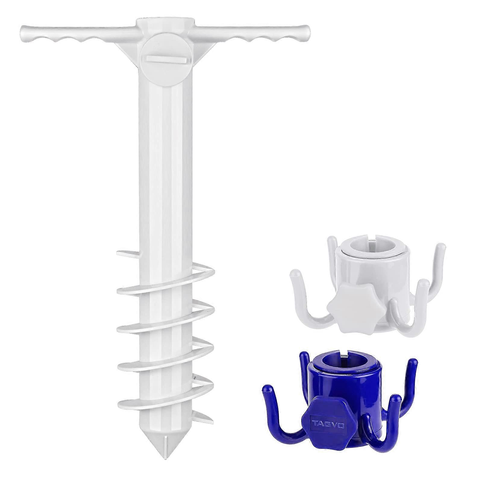 Beach Umbrella Anchor Kit, Heavy-Duty Stand Base with 5 Spiral Screws and 2 Beach Umbrella Hooks for Wind Stability and Sun Protection