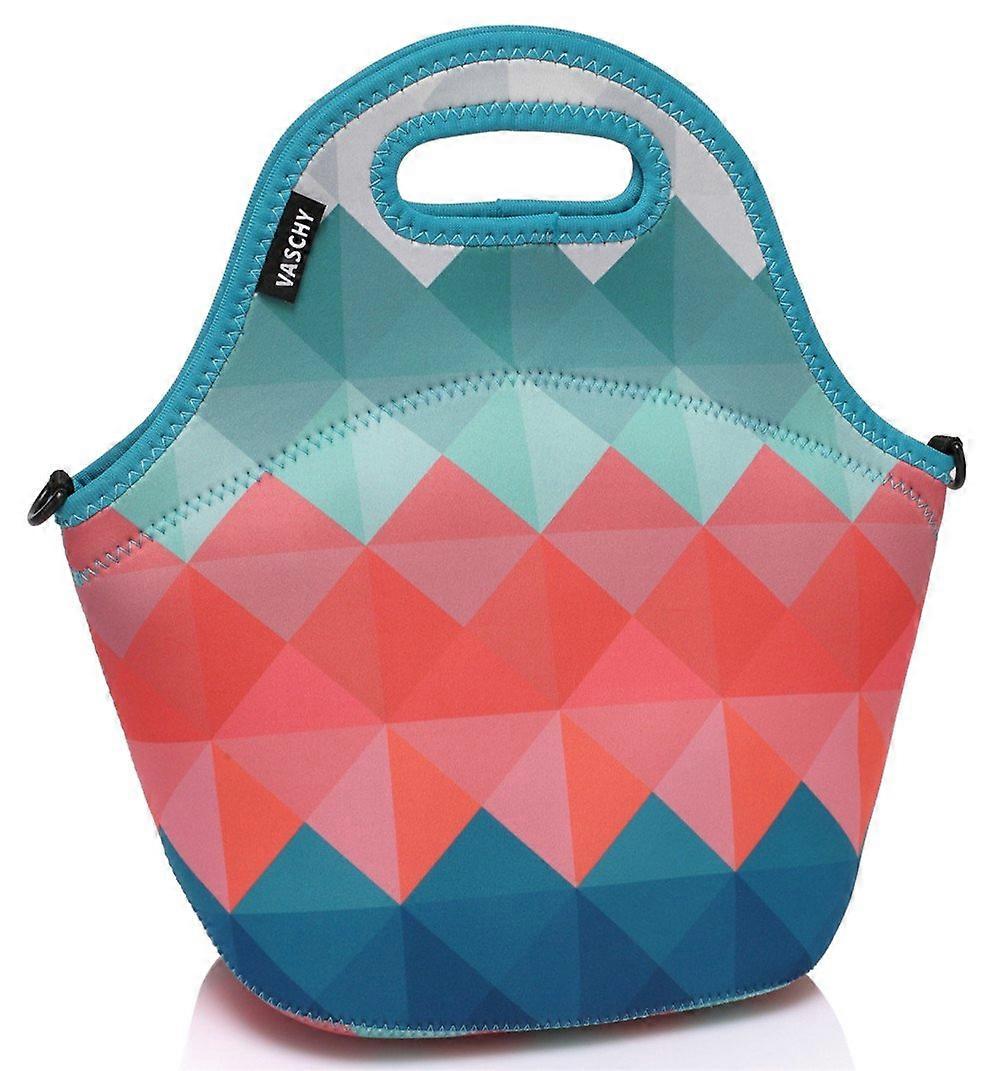 Retro Triangular Reusable Lunch Tote Bag for Women and Girls with Adjustable Detachable Shoulder Strap